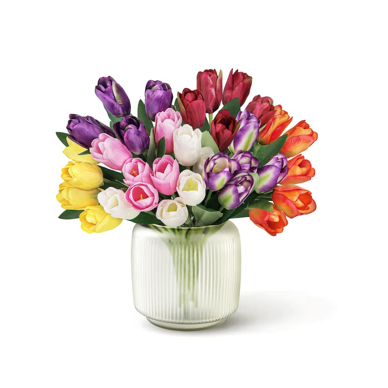 Set of 6 Orange Artificial Tulip Flower Stem Bush Bouquet 12in - 12" L x 5" W x 5" DP