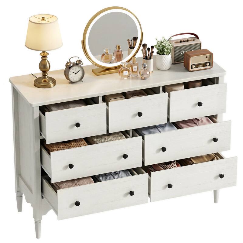 Narill Wave-Inspired 7-Drawer Dresser, 47-In Bedroom Chest of Drawers