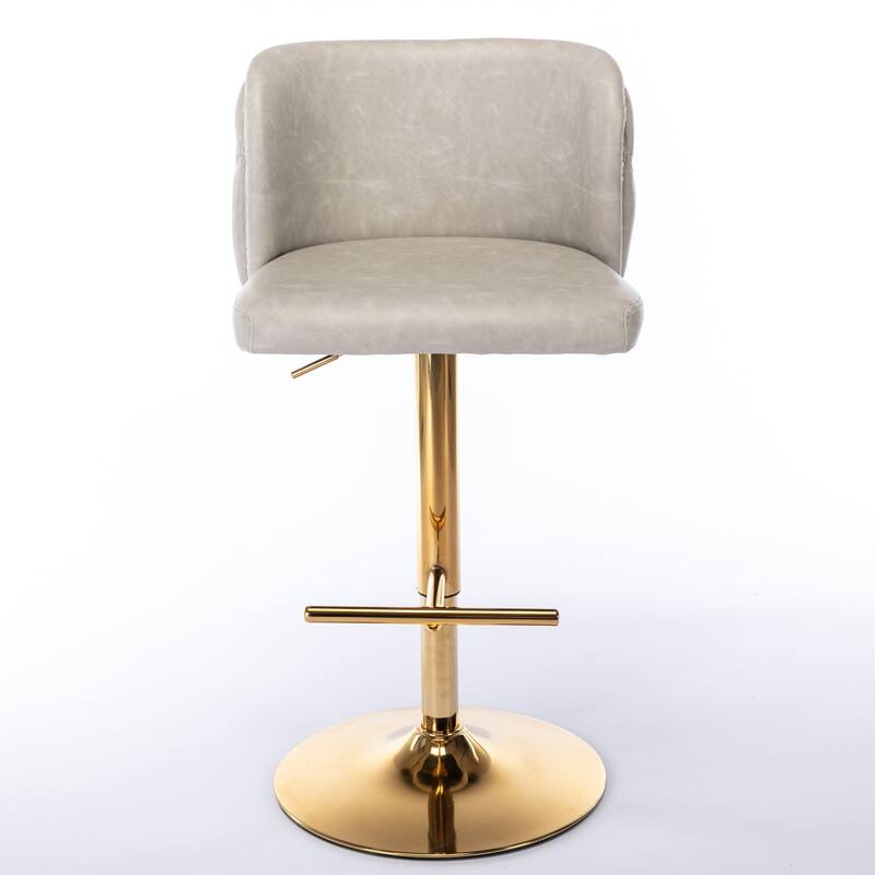 Set of 2 Modern Leather Upholstered Swivel Adjustable Height Tufted Bar Stools with Back