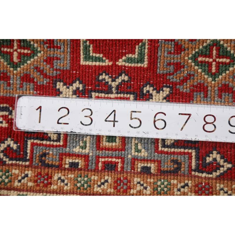 Red Geometric Kazak Accent Rug Handmade Traditional Wool Carpet - 2'0" x 3'0"