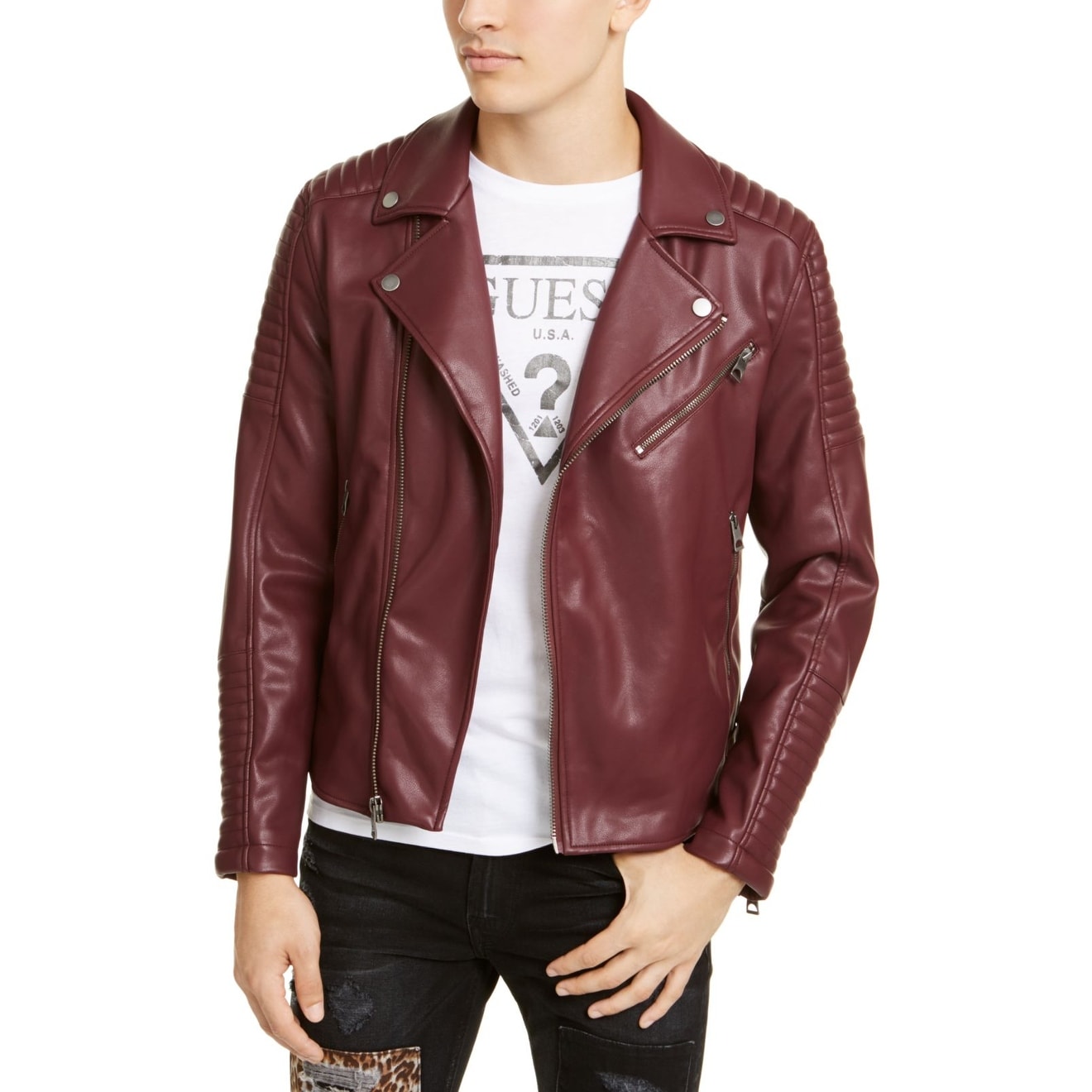 guess leather jacket mens