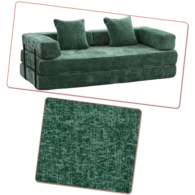 Modern Minimalist Compressed Upholstered Convertible Two-Seater Sofa Bed with External Metal Frame