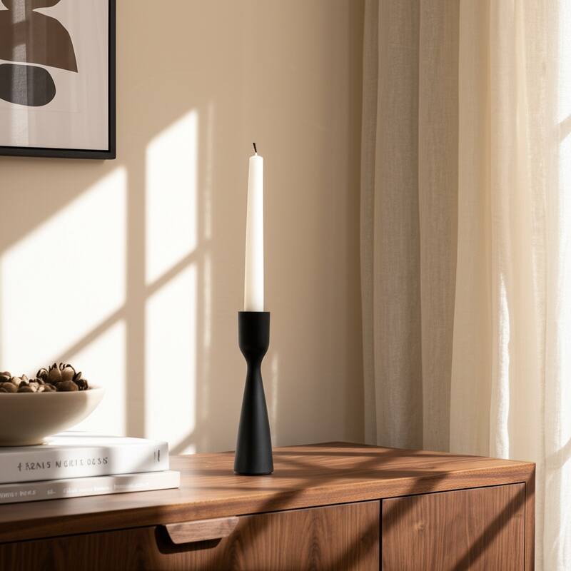 Mango Wood Taper Candle Holder Minimalist Silhouette Modern Design
