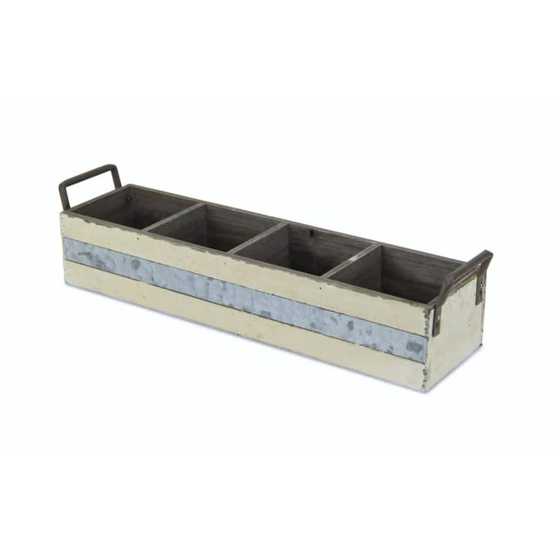 18" White and Brown Country Rustic 3 Slot Storage Caddy