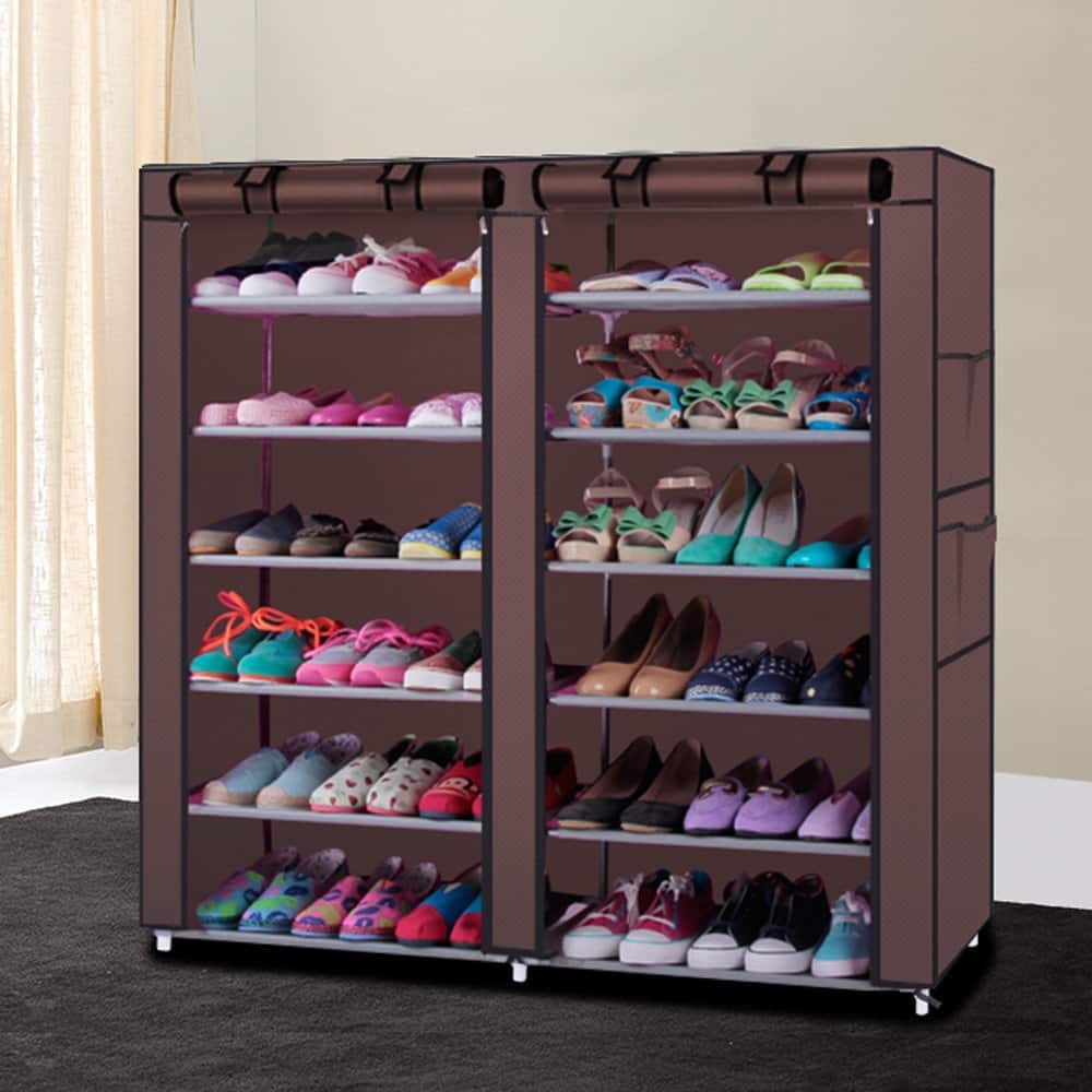 6-row, 2-line, 12-lattice Non-woven Fabric Shoe Rack Coffee