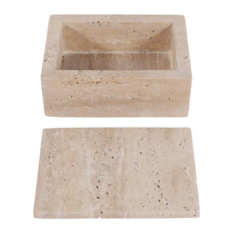 Travertine Decorative Box with Lid - Tan