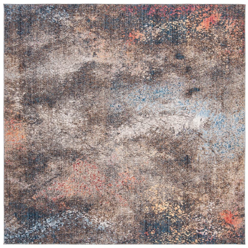 SAFAVIEH Monray Vernia Modern Abstract Polyester Rug - 7' Square - Blue/Multi
