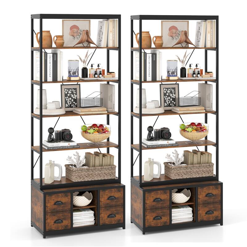 Gymax 2PCS 8-tier Bookshelf 79'' Freestanding Bookcase w/ 4 Fabric - Brown