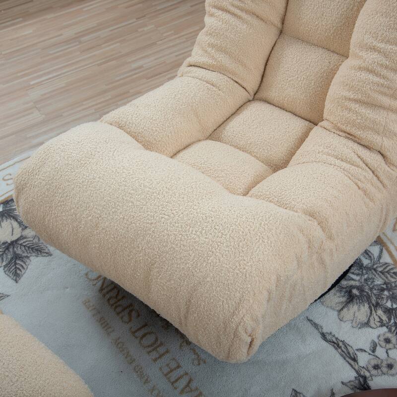 Beige Boucle Upholstered 360° Swivel Armless Manual Leisure Recliner Set with Ottoman, Adjustable Headrest and Backrest