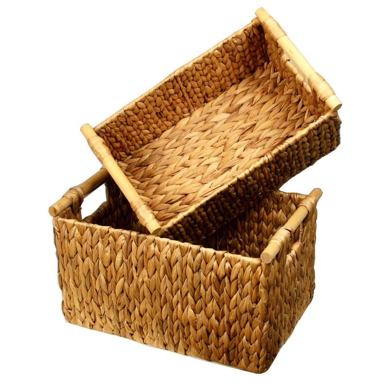 Hyacinth Nesting Baskets Wood Handles 2-Pack - 16"L" x 10"W x 9"H - 16"x10"x9"