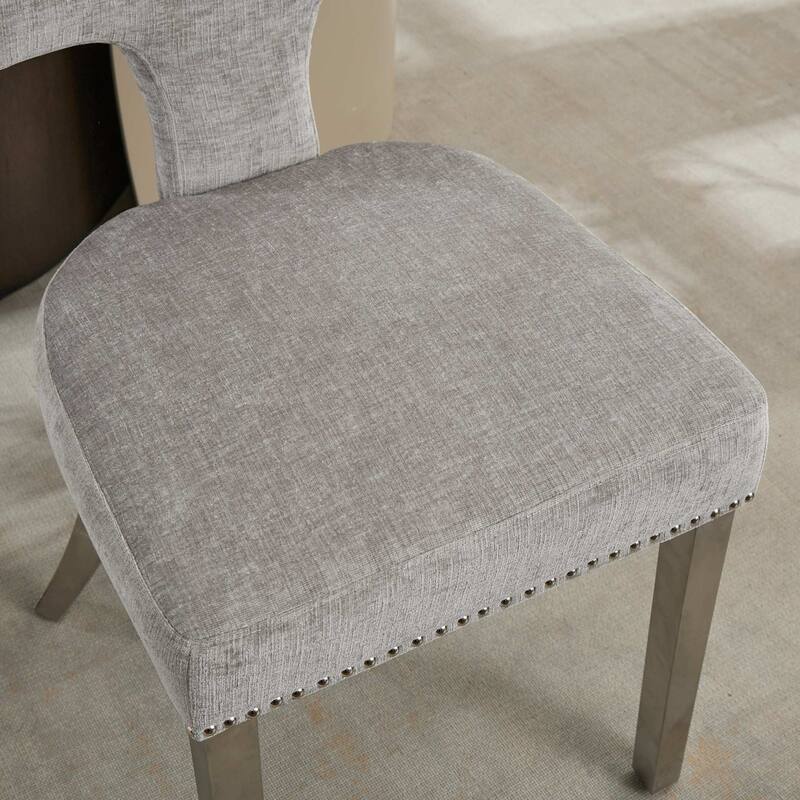 Mid Century Modern Dining Chairs Set of 2, Chenille Upholstered Accent Chairs with Copper Nails Trim & Silver Steel Legs