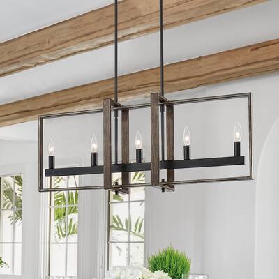 Acroma 5 Light 34in Linear Modern Farmhouse Rectangle Chandelier-UL - N/A