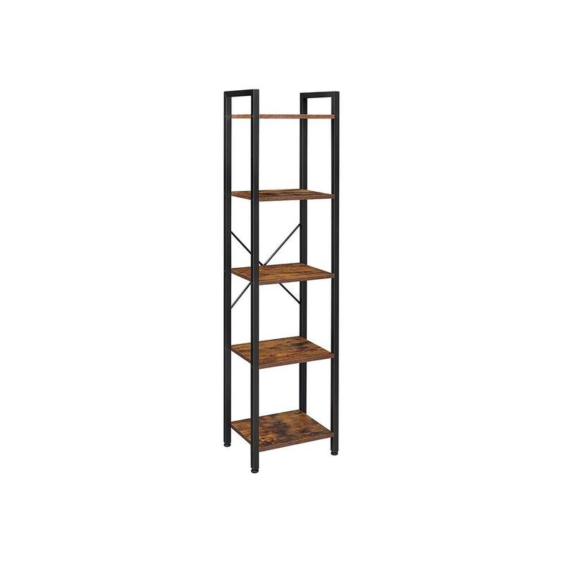 Black Metal Adjustable Storage Shelving Unit with 5 Heavy-Duty Shelves for Garage and Home Organization - Rustic Brown-Black