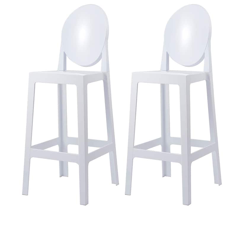 Set of 2 Modern High Back Side Armless Bar Stools With Backs Chairs For Kitchen Island Home Indoor Outdoor Patio Clear - White