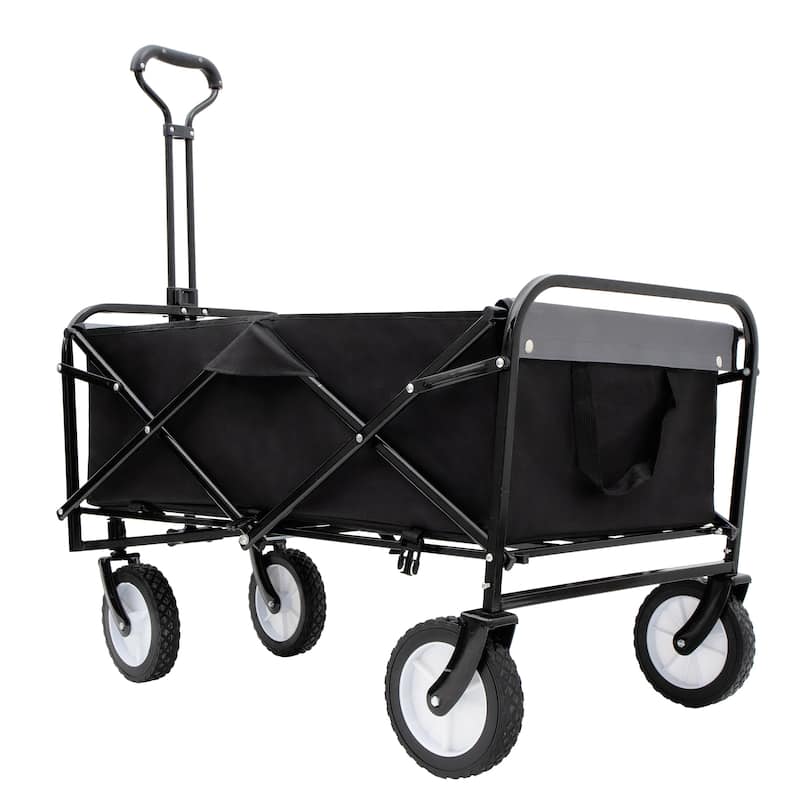 Heavy-Duty All-Terrain Folding Wagon - 360lb Capacity with Storage Straps, Black