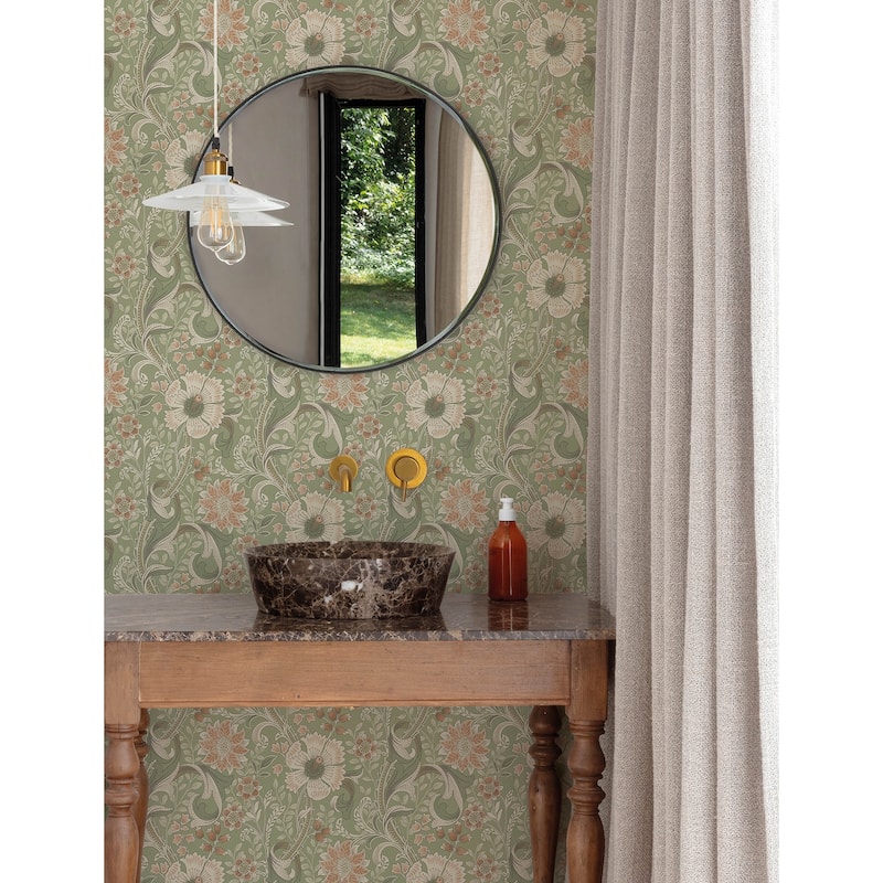 Chesapeake Liora Green Floral Trail Wallpaper