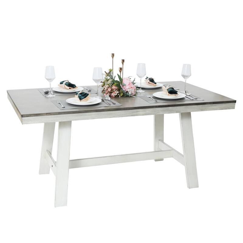 64.5" Rectangular Distressed Off White and Rubberwood Dining Table - 29.25" H x 64.57" W x 35.43" D