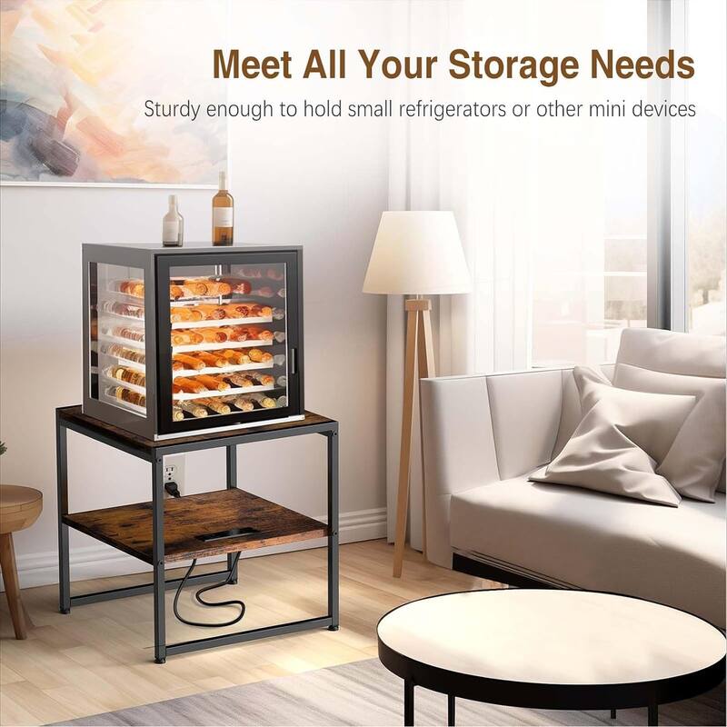 20" End Table , Industrial Square Side Table with USB Ports & Outlet
