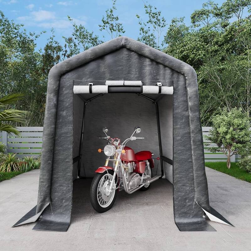 6x6 FT Portable Outdoor Storage Shed, Carport for Motorcycle, Firewood, Garden and Tools - 6X6 Ft