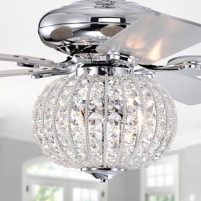 Gahila 52 Inch Chrome Finish Crystal Ceiling Fan with Remote - N/A