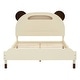 preview thumbnail 3 of 10, Full Size Wood Platform Bed with Bear-shaped Headboard,Bed with Motion Activated Night Lights,Cream+Walnut