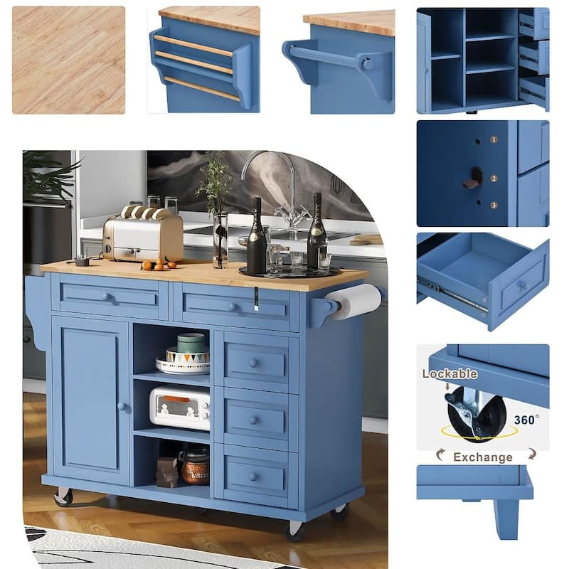53" Rolling Mobile Island Kitchen Island Cart