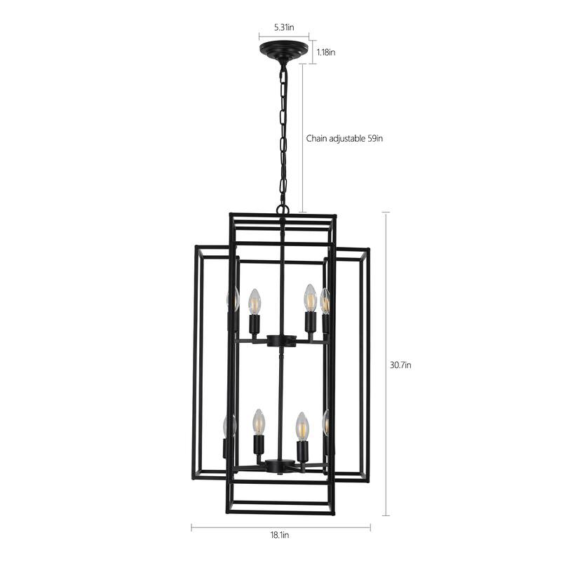 8-Lights Black Lantern Tiered Pendant Light Fixtures, Industrial Farmhouse Hanging Chandelier (No Bulbs)