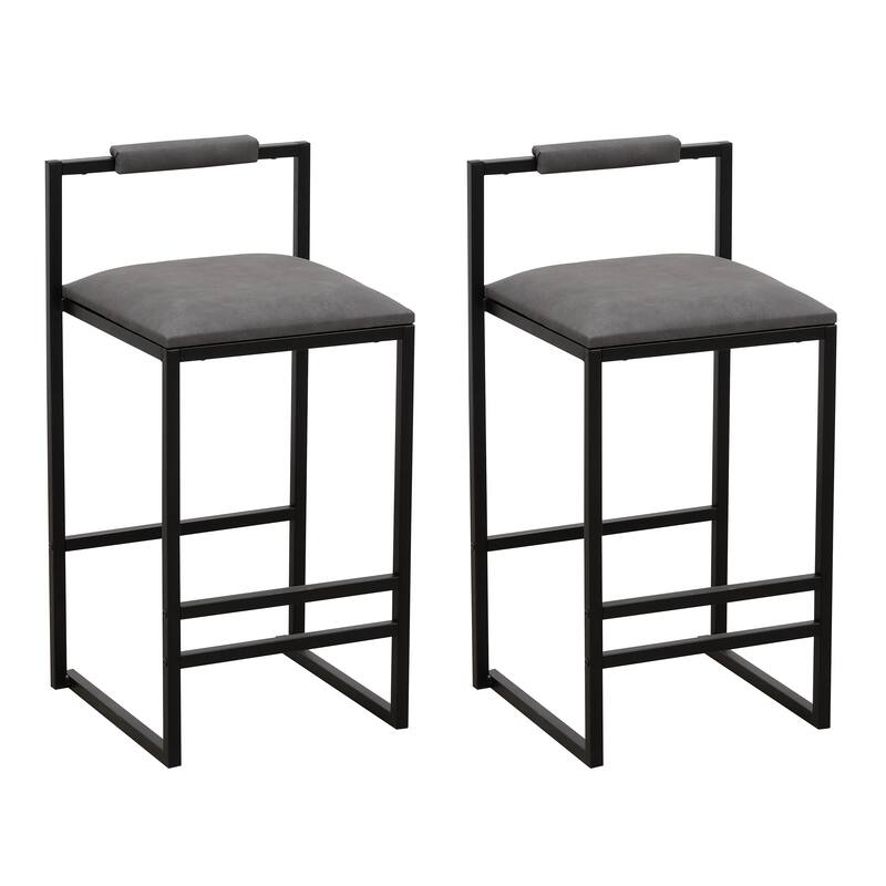 2pcs Counter Height Bar Stools for Kitchen PU Leather Upholstered Barstools with Back Armless Dining Chairs - N/A