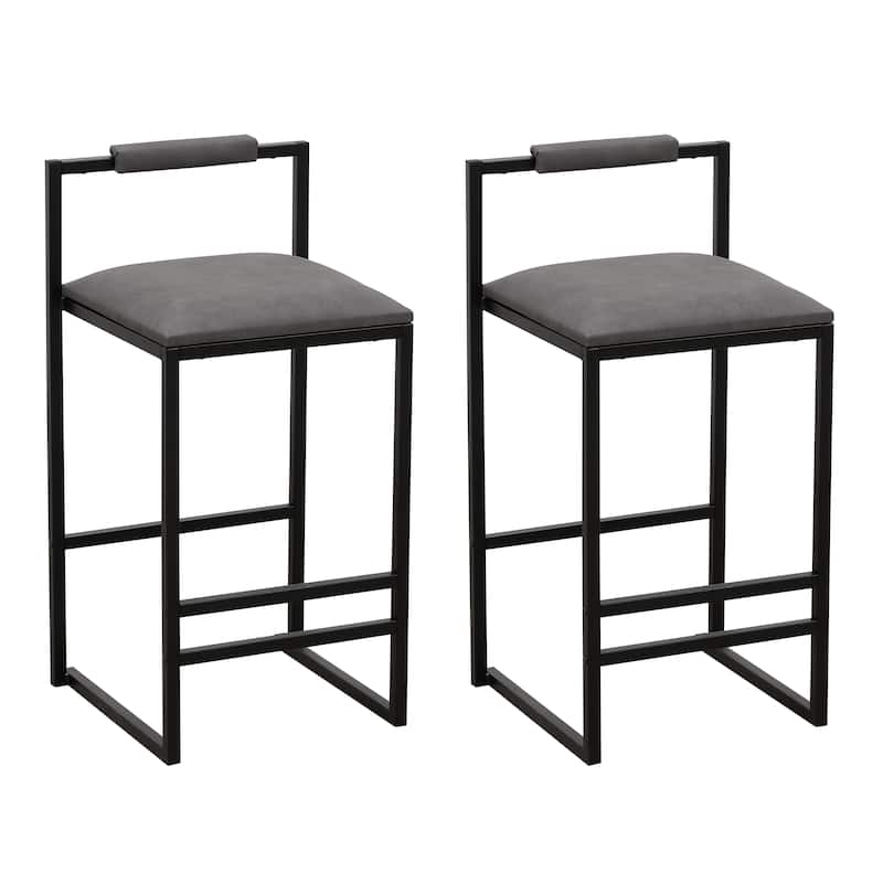 Bar Stool with Backrest Set of 2 Counter Height PU Leather Upholstered Bar Chairs with Footrest