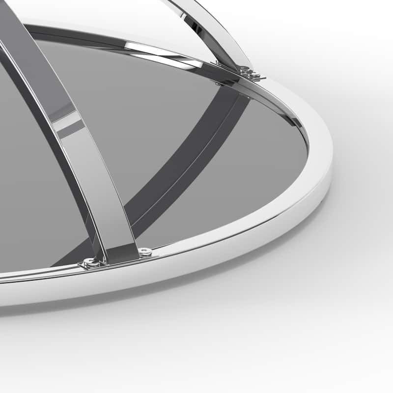 31.50"Modern Glass Coffee Table with 2 Tiers, Ring-Shaped Frames, Chrome Finish and Gray Tempered Glass, Round Coffee Table