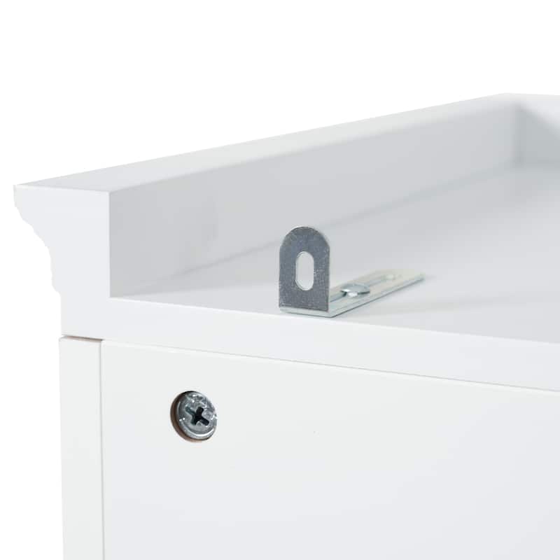 Bathroom Freestanding Storage Cabinet White Tall Cabinet with Adjustable Shelves, Black Handles and Anti-Tipping Design聽