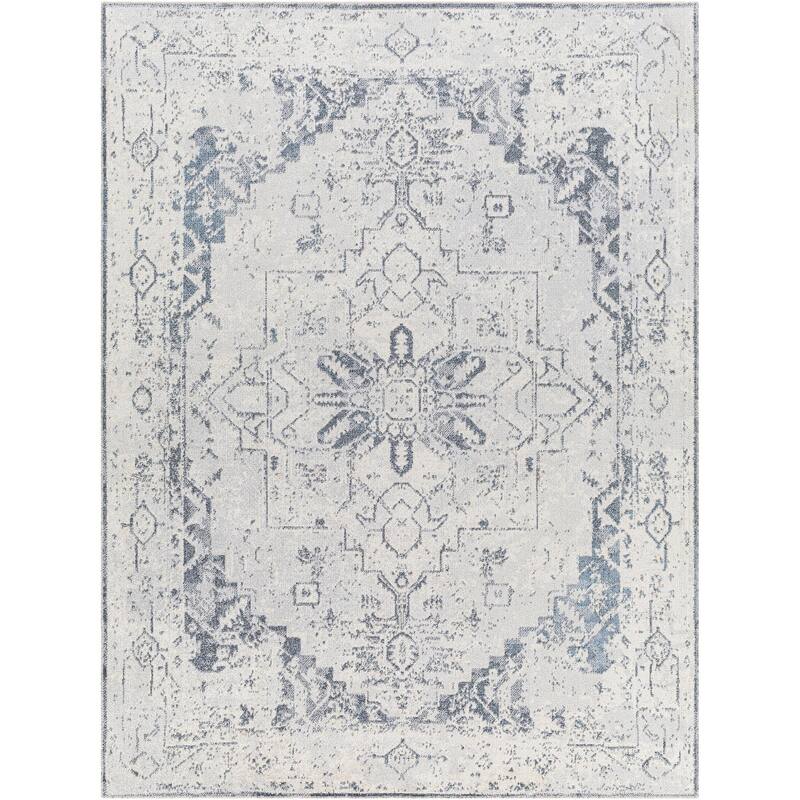 Livabliss Lillian Machine Washable Faded Classic Area Rug - 6' 7" x 6' 7" - Light Grey/Slate - Round