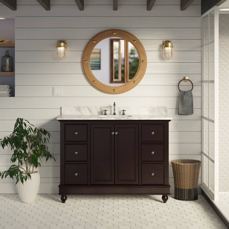 KitchenBathCollection Bella 48" Bathroom Vanity with Carrara Marble Top - Chocolate