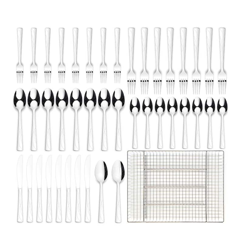 Ornative JARA 18/0 Stainless Steel Mirror 42 Pieces Flatware Set with Buffet - 10.71" H x 14.37" W x 1.77" D