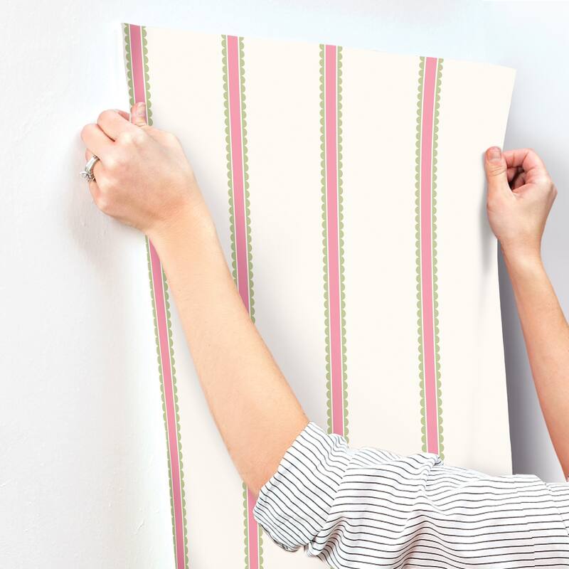 Advantage Bobbin Stripe Fuchsia Scalloped Wallpaper