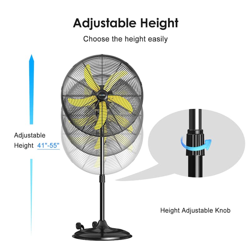 20" Industrial Oscillating Black 3-Speed Commercial Pedestal Fan