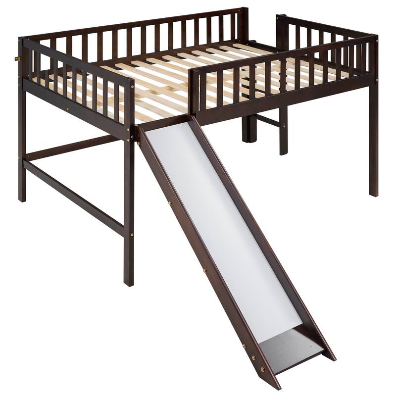 Low Loft Bed Toddler Bed Kids Bed with Slide and Ladder