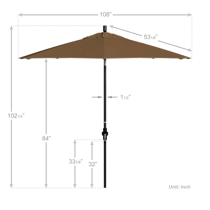California Umbrella 9' Rd Patio Umbrella Black Aluminum Frame Fiberglass Ribs Crank Lift Collar Tilt, Sunbrella Cilantro