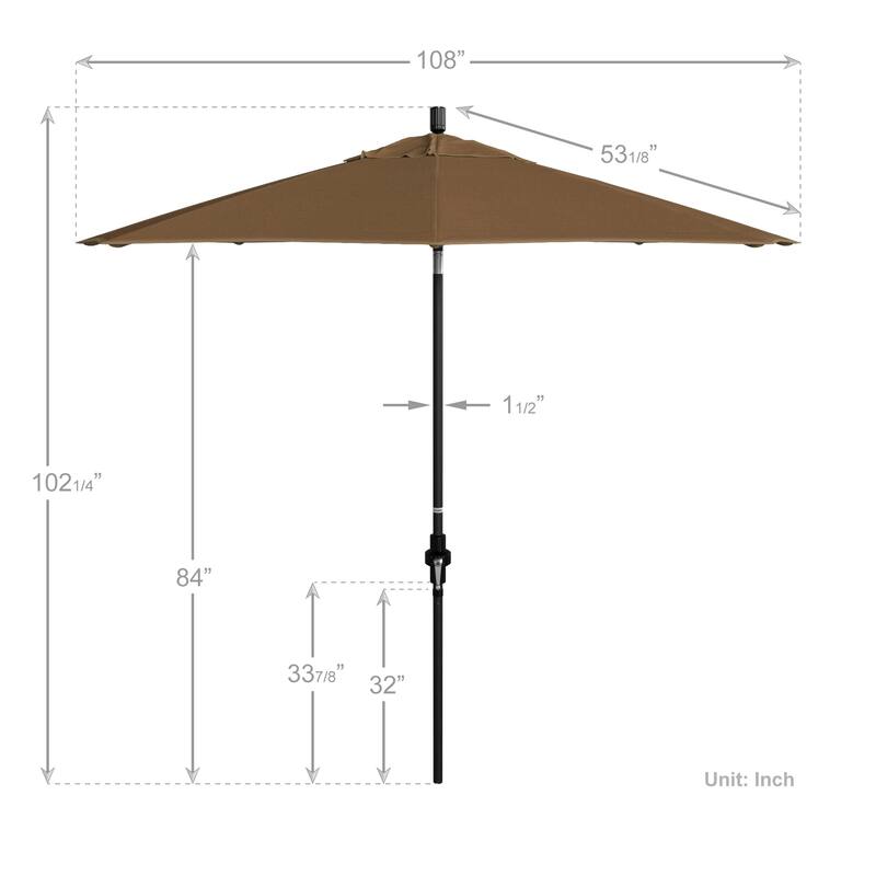 California Umbrella 9' Rd.Crank Lift, Collar Tilt, Aluminum Pole, Fiberglass Rib Patio Umbrella, Black Finish, Sunbrella Fabric