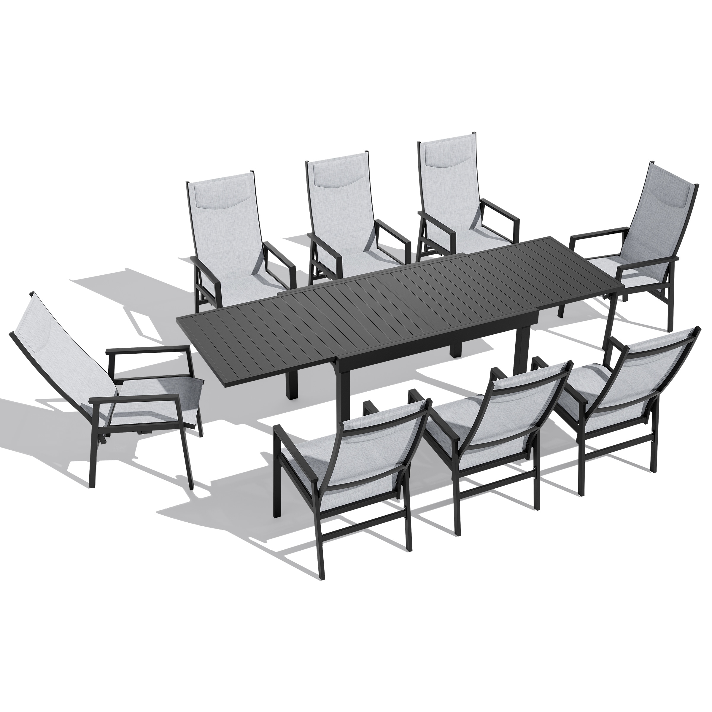 9-PC Outdoor Patio Aluminum Dining Sets Expandable Table with Adjustable Dining Chairs