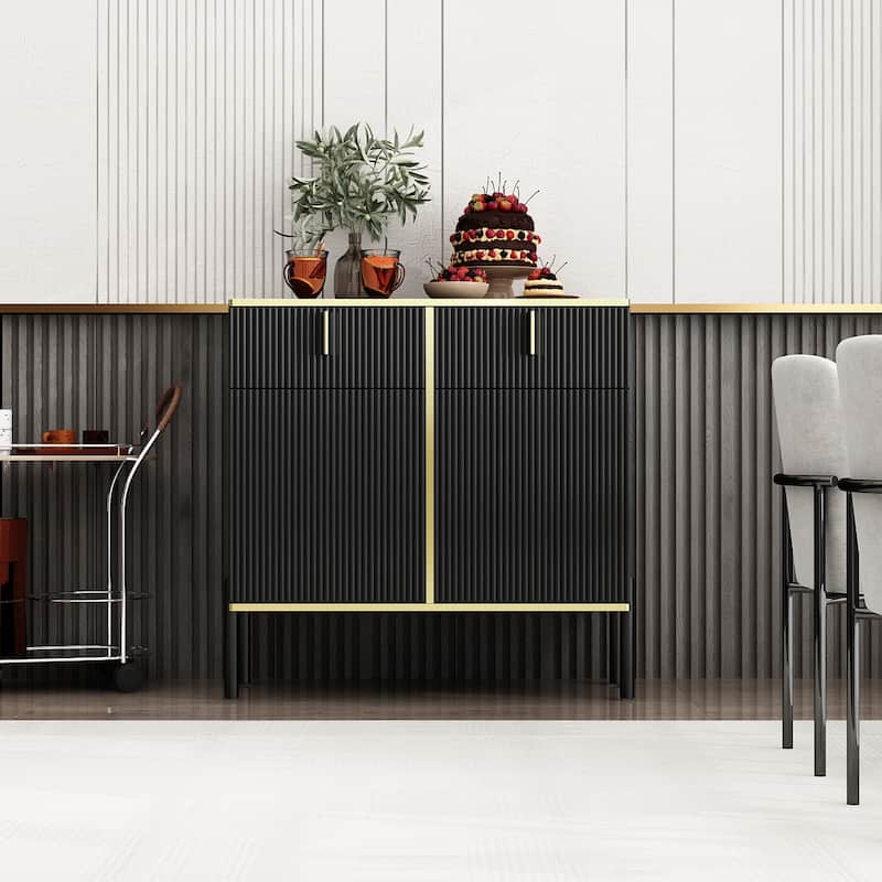 Timechee 4 Doors Kitchen Sideboard 2 Top Drawers Accent Storage Cabinet