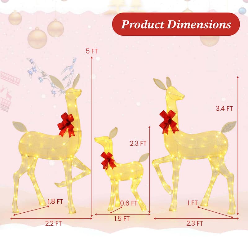 3 PCS Christmas Lighted Reindeer Family Set Light up Christmas Décor - Multi