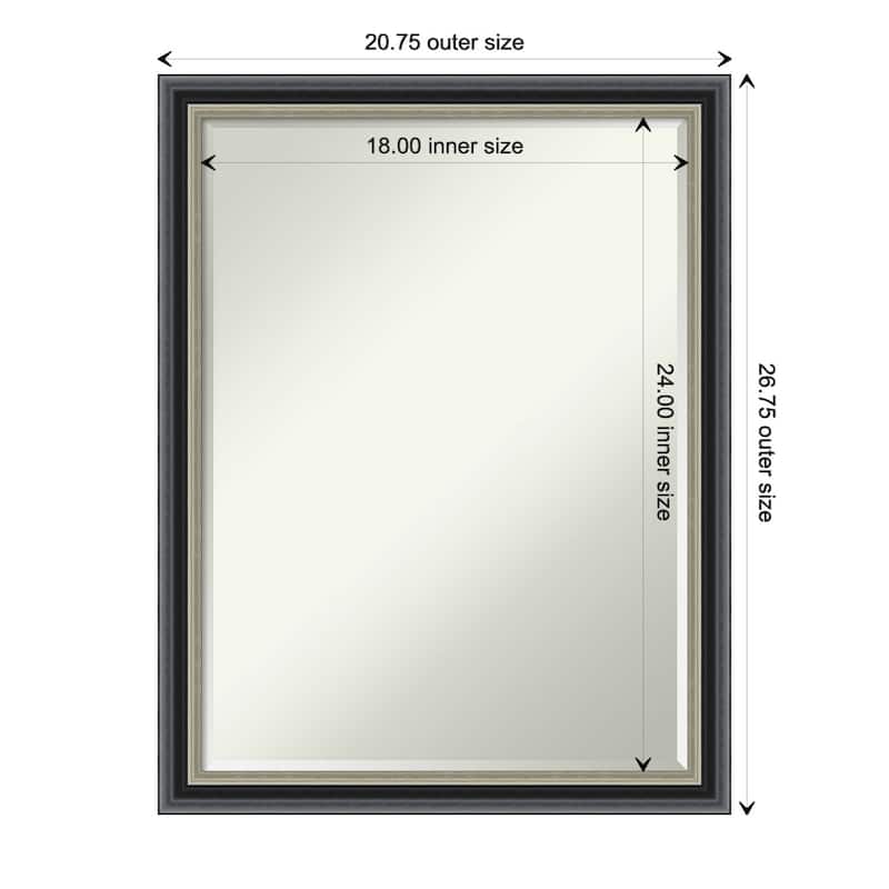 Theo Black Silver Half-Inch-Beveled Wood Bathroom Wall Mirror - Theo Black Silver - Glass Size 18x24 - Theo Black Silver