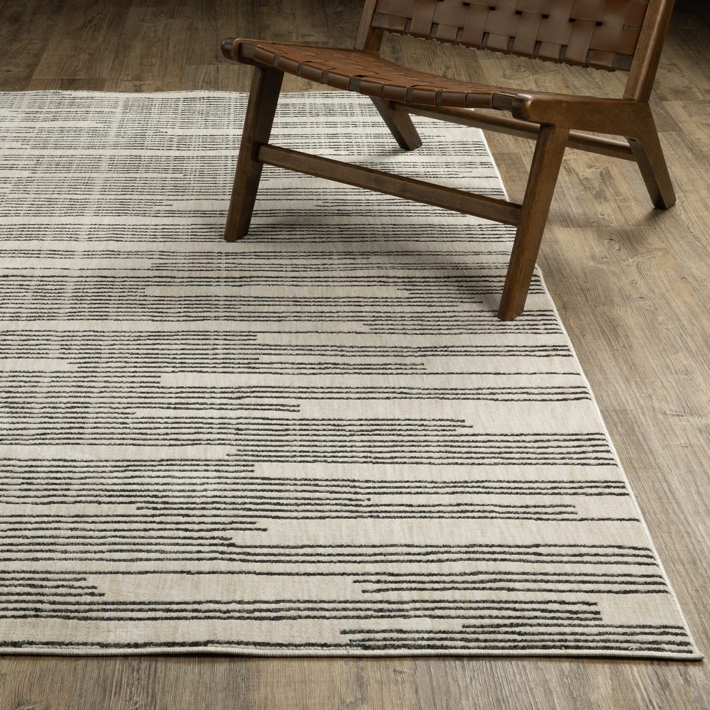 Hunter Etched Stripes Black/ Beige Area Rug