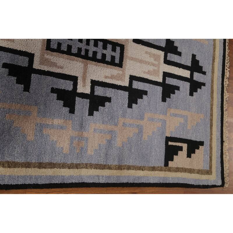 Hand Knotted Oriental 100% Wool Carpet Tribal Navy Blue & Blues Area Rug - 5' 10'' X 4' 0''