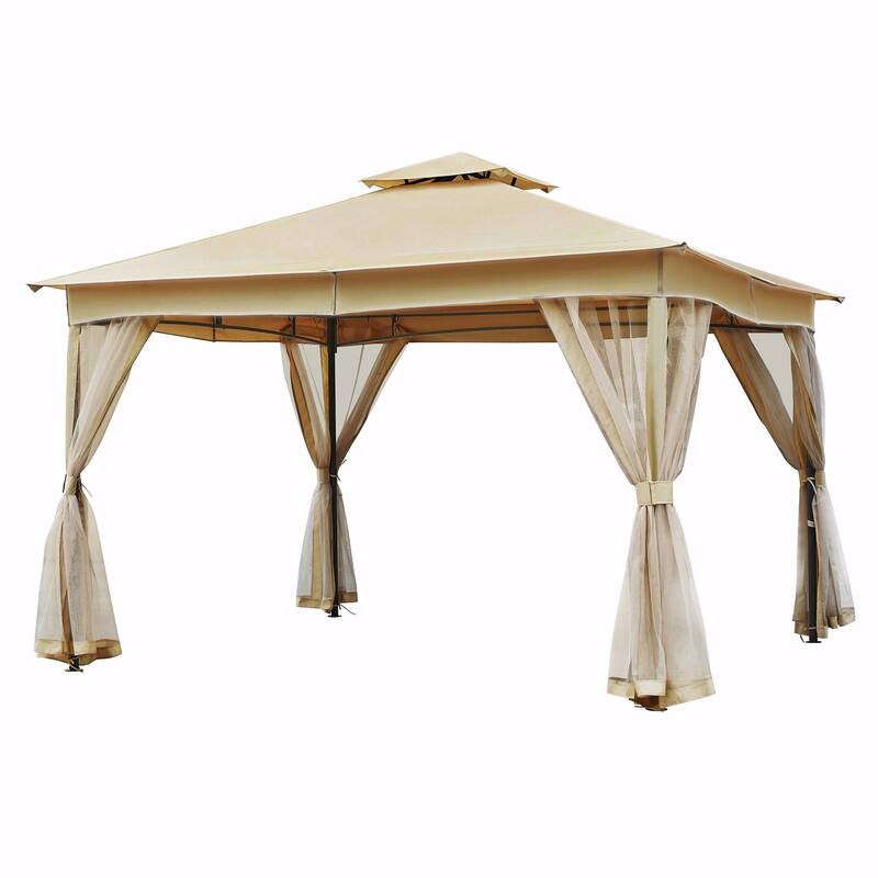 Outdoor Gazebo Tent with Double Roof, Mosquito Netting & Patio Canopy