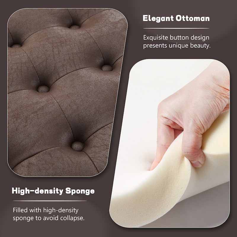 Tufted Round Storage Ottoman, Faux Leather
