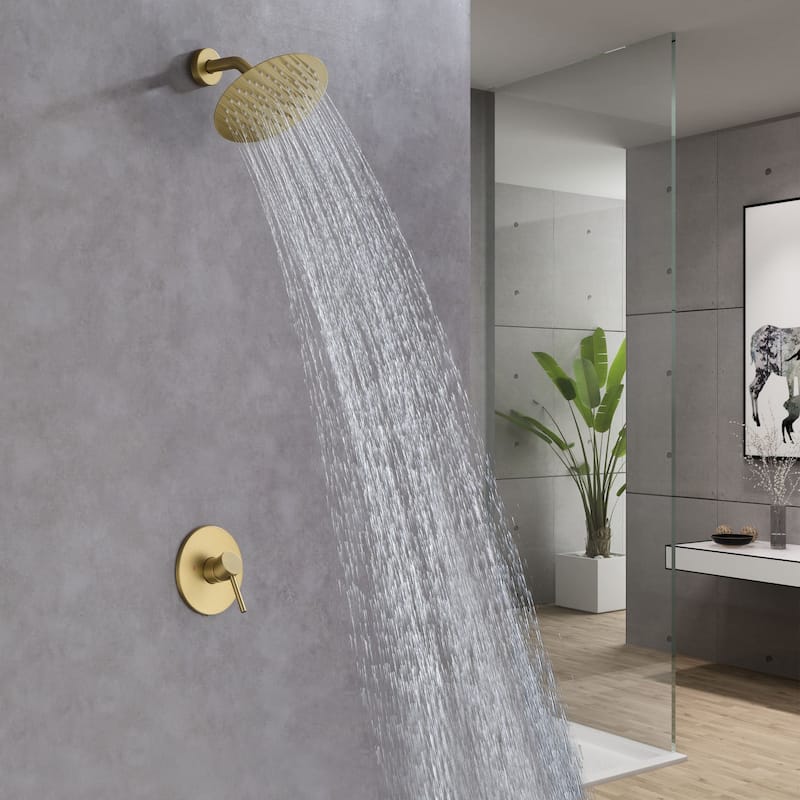Wall Mounted Shower Faucet With Rough-in Valve Modern Complete Shower System Rainfall 7.87 Inch Round Shower Head Tirm Kit Set