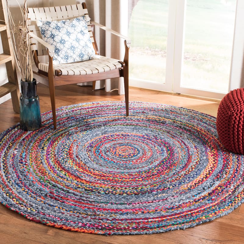 SAFAVIEH Handmade Braided Gretlies Country Cotton Rug - 4' Round - Blue/Red