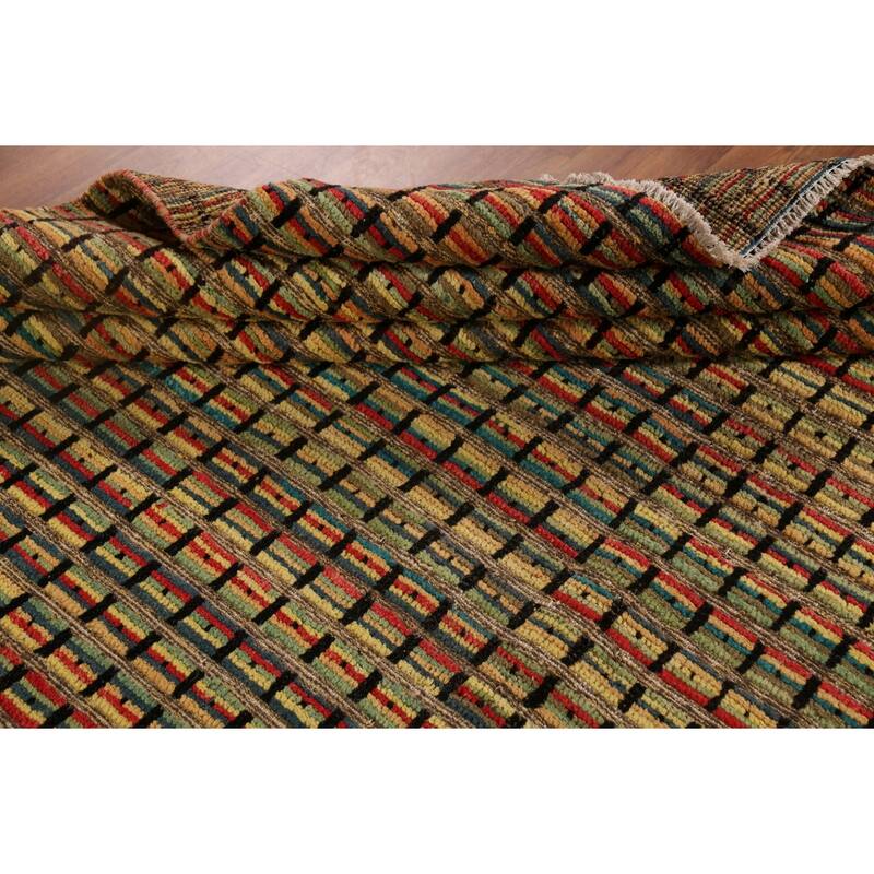 Striped Multicolor Moroccan Oriental Area Rug Hand-Knotted Wool Carpet - 9'1"x 12'6"